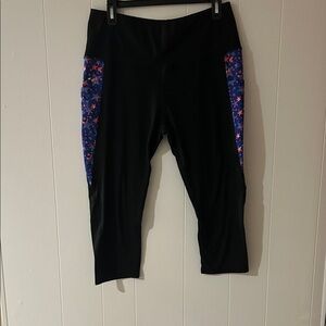WomensBlack and Blue Star Print Leggings with Mickey Mouse